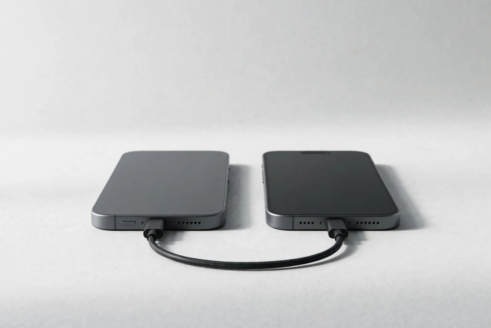 A laptop and a phone copying files